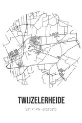Abstract street map of Twijzelerheide located in Fryslan municipality of Achtkarspelen. City map with lines