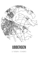 Abstract street map of Ubbergen located in Gelderland municipality of Berg en Dal. City map with lines