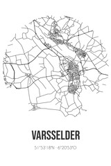 Abstract street map of Varsselder located in Gelderland municipality of Oude IJsselstreek. City map with lines