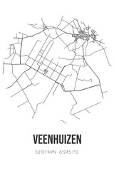 Abstract street map of Veenhuizen located in Drenthe municipality of Noordenveld. City map with lines
