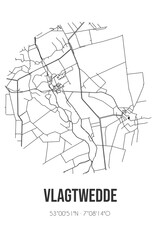 Abstract street map of Vlagtwedde located in Groningen municipality of Westerwolde. City map with lines