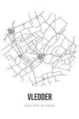 Abstract street map of Vledder located in Drenthe municipality of Westerveld. City map with lines
