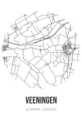 Abstract street map of Veeningen located in Drenthe municipality of De Wolden. City map with lines