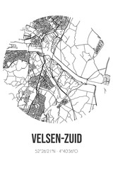 Abstract street map of Velsen-Zuid located in Noord-Holland municipality of Velsen. City map with lines