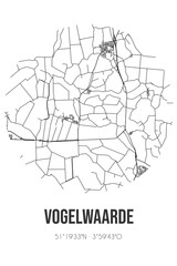 Abstract street map of Vogelwaarde located in Zeeland municipality of Hulst. City map with lines
