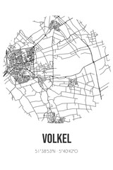Abstract street map of Volkel located in Noord-Brabant municipality of Uden. City map with lines