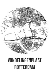 Abstract street map of Vondelingenplaat Rotterdam located in Zuid-Holland municipality of Rotterdam. City map with lines