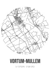 Abstract street map of Vortum-Mullem located in Noord-Brabant municipality of Boxmeer. City map with lines