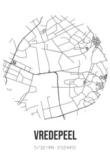 Abstract street map of Vredepeel located in Limburg municipality of Venray. City map with lines