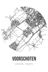 Abstract street map of Voorschoten located in Zuid-Holland municipality of Voorschoten. City map with lines