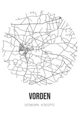 Abstract street map of Vorden located in Gelderland municipality of Bronckhorst. City map with lines