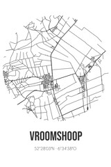 Abstract street map of Vroomshoop located in Overijssel municipality of Twenterand. City map with lines