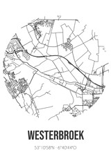 Abstract street map of Westerbroek located in Groningen municipality of Midden-Groningen. City map with lines