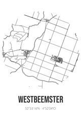 Abstract street map of Westbeemster located in Noord-Holland municipality of Beemster. City map with lines
