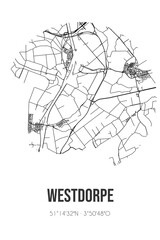 Abstract street map of Westdorpe located in Zeeland municipality of Terneuzen. City map with lines