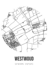 Abstract street map of Westwoud located in Noord-Holland municipality of Drechterland. City map with lines