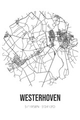 Abstract street map of Westerhoven located in Noord-Brabant municipality of Bergeijk. City map with lines