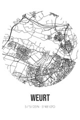 Abstract street map of Weurt located in Gelderland municipality of Beuningen. City map with lines