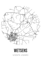 Abstract street map of Wetsens located in Fryslan municipality of Noardeast-Fryslan. City map with lines