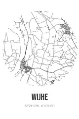 Abstract street map of Wijhe located in Overijssel municipality of Olst-Wijhe. City map with lines