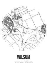 Abstract street map of Wilsum located in Overijssel municipality of Kampen. City map with lines