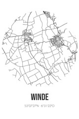 Abstract street map of Winde located in Drenthe municipality of Tynaarlo. City map with lines