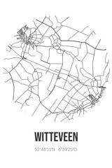 Abstract street map of Witteveen located in Drenthe municipality of Midden-Drenthe. City map with lines