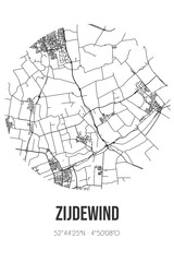 Abstract street map of Zijdewind located in Noord-Holland municipality of Hollands Kroon. City map with lines