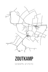 Abstract street map of Zoutkamp located in Groningen municipality of Het Hogeland. City map with lines
