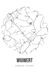 Abstract street map of Wiuwert located in Fryslan municipality of Sudwest-Fryslan. City map with lines