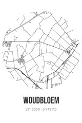 Abstract street map of Woudbloem located in Groningen municipality of Midden-Groningen. City map with lines