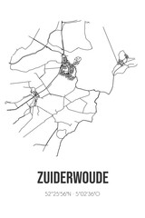 Abstract street map of Zuiderwoude located in Noord-Holland municipality of Waterland. City map with lines