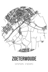 Abstract street map of Zoeterwoude located in Zuid-Holland municipality of Zoeterwoude. City map with lines