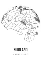 Abstract street map of Zuidland located in Zuid-Holland municipality of Nissewaard. City map with lines