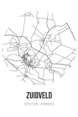 Abstract street map of Zuidveld located in Drenthe municipality of Midden-Drenthe. City map with lines
