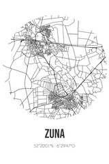 Fototapeta na wymiar Abstract street map of Zuna located in Overijssel municipality of Wierden. City map with lines
