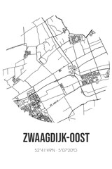 Abstract street map of Zwaagdijk-Oost located in Noord-Holland municipality of Medemblik. City map with lines