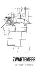 Abstract street map of Zwartemeer located in Drenthe municipality of Emmen. City map with lines