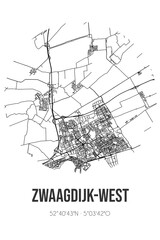Abstract street map of Zwaagdijk-West located in Noord-Holland municipality of Medemblik. City map with lines