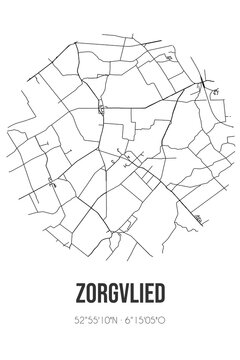 Abstract street map of Zorgvlied located in Drenthe municipality of Westerveld. City map with lines