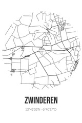 Abstract street map of Zwinderen located in Drenthe municipality of Coevorden. City map with lines