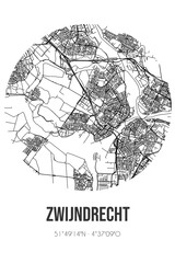 Abstract street map of Zwijndrecht located in Zuid-Holland municipality of Zwijndrecht. City map with lines