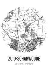 Abstract street map of Zuid-Scharwoude located in Noord-Holland municipality of Langedijk. City map with lines