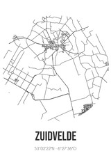 Abstract street map of Zuidvelde located in Drenthe municipality of Noordenveld. City map with lines