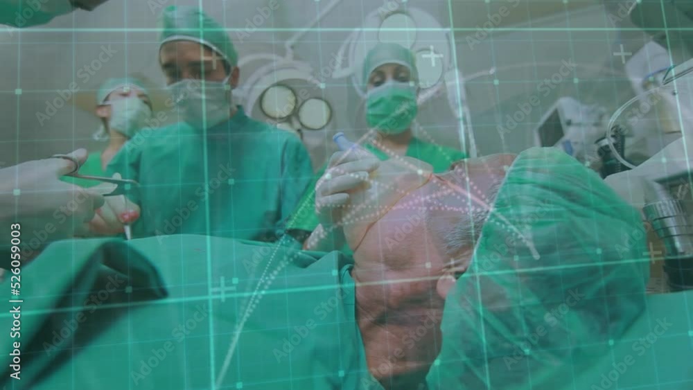 Poster animation of network of connections over team doctors rotating network doctors