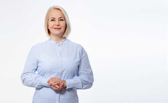 Serious Business Woman With Folded Arms On White Background