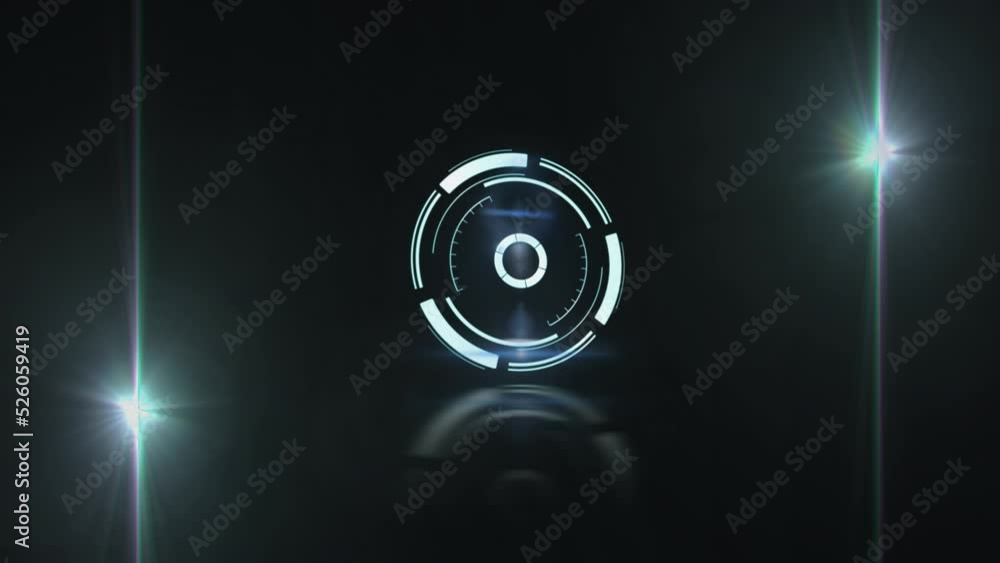 Poster animation of white circles lines and clock moving over black background