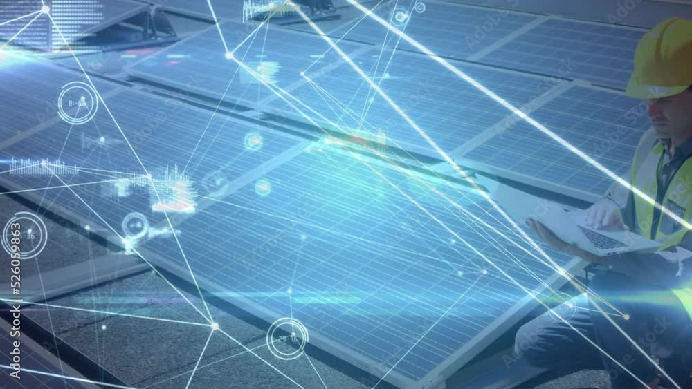 Aufkleber animation of network of connections over globe and grid
