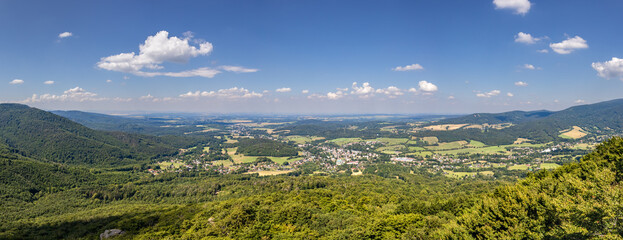 Panorama of summer landscape from high viewpoint