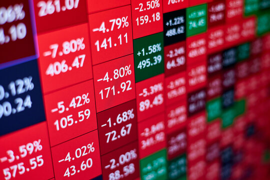 Background of Stock heatmap on the monitor in predominantly red